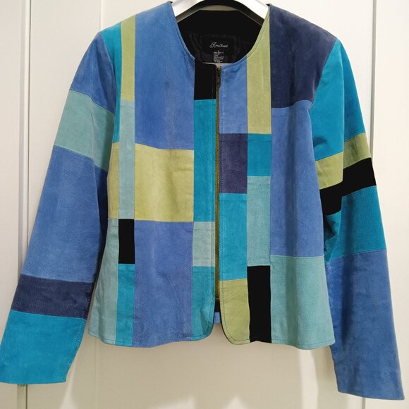 Karen Arnold Vintage Patchwork Retro Suede Jacket Size L - Picture 1 of 3